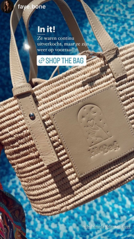 Raffia shopper van Bohemida gespot bij Faye Bone