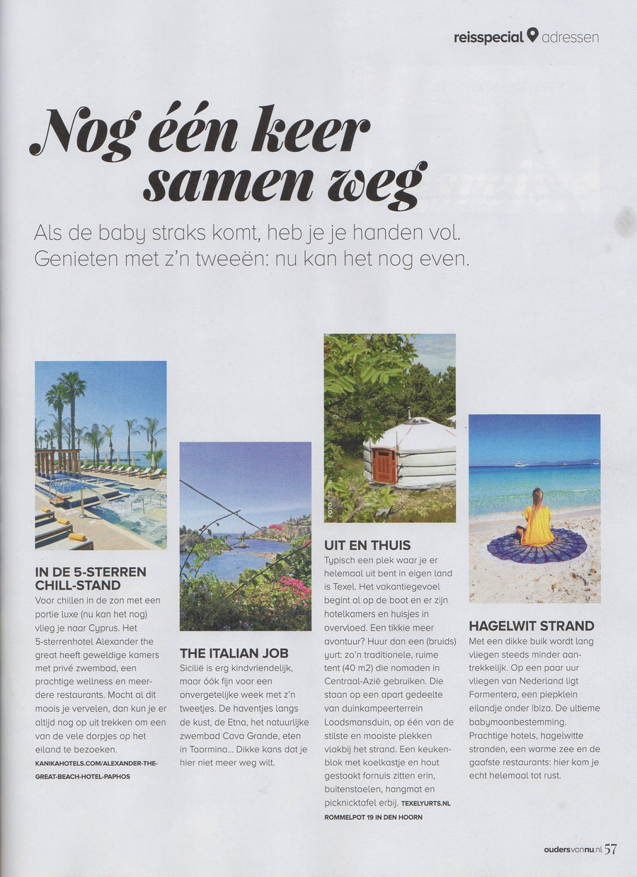 Bohemida strandkleed in een tijdschriftartikel over reizen