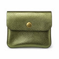 Leather purse metallic army green, front view