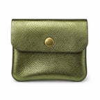 Leather purse metallic army green, front view