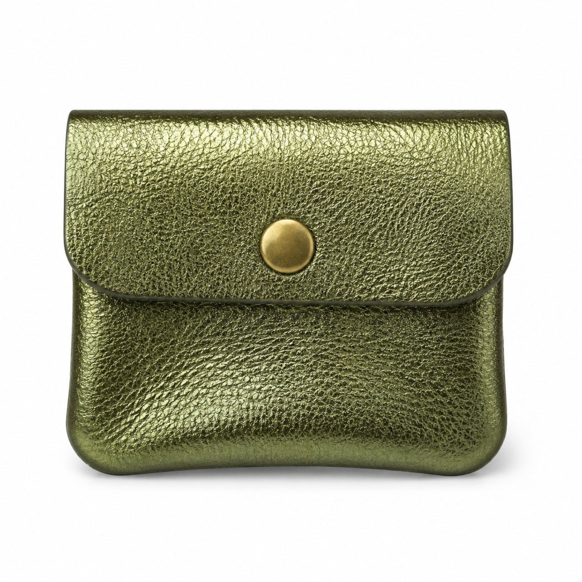 Leather purse metallic army green, front view