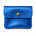 Leather purse metallic blue, front view