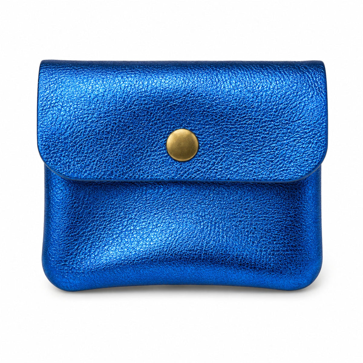 Leather purse metallic blue, front view