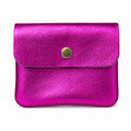 Leather purse metallic fuchsia, front view