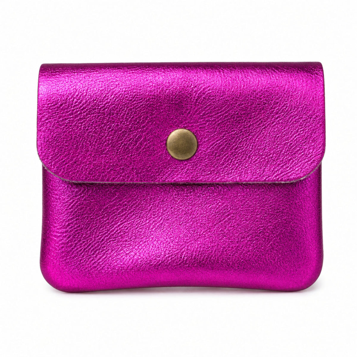 Leather purse metallic fuchsia, front view