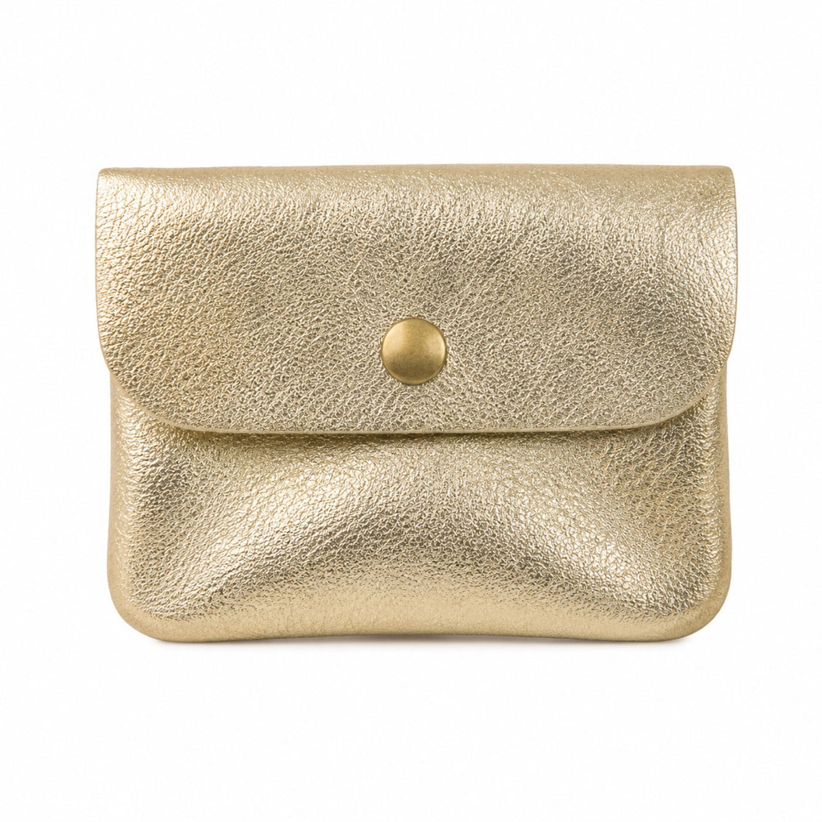 Leather purse metallic gold, front view