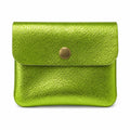Leather purse metallic lime, front view