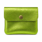 Leather purse metallic lime, front view