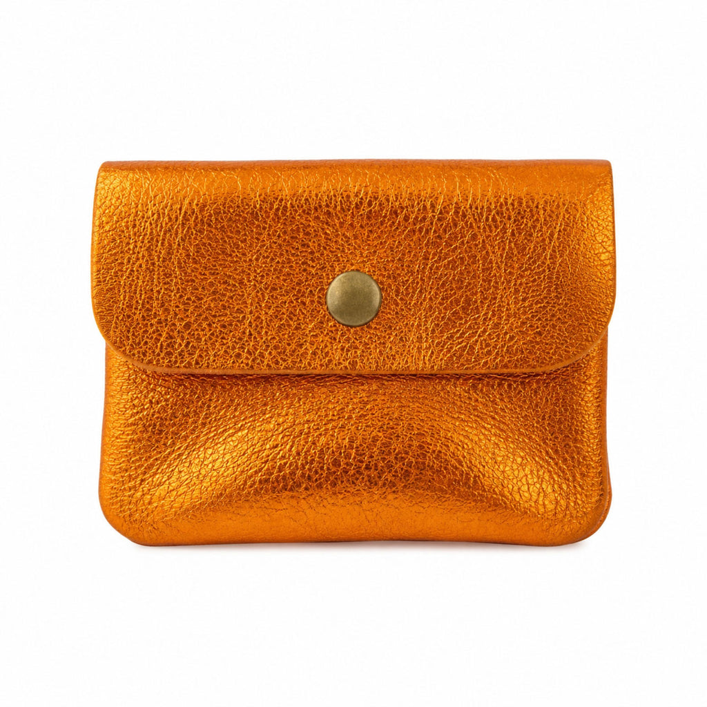 Leren portemonnee metallic oranje, vooraanzicht