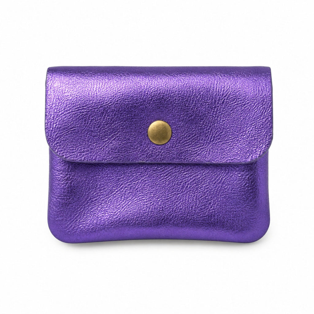 Leren portemonnee metallic paars, vooraanzicht