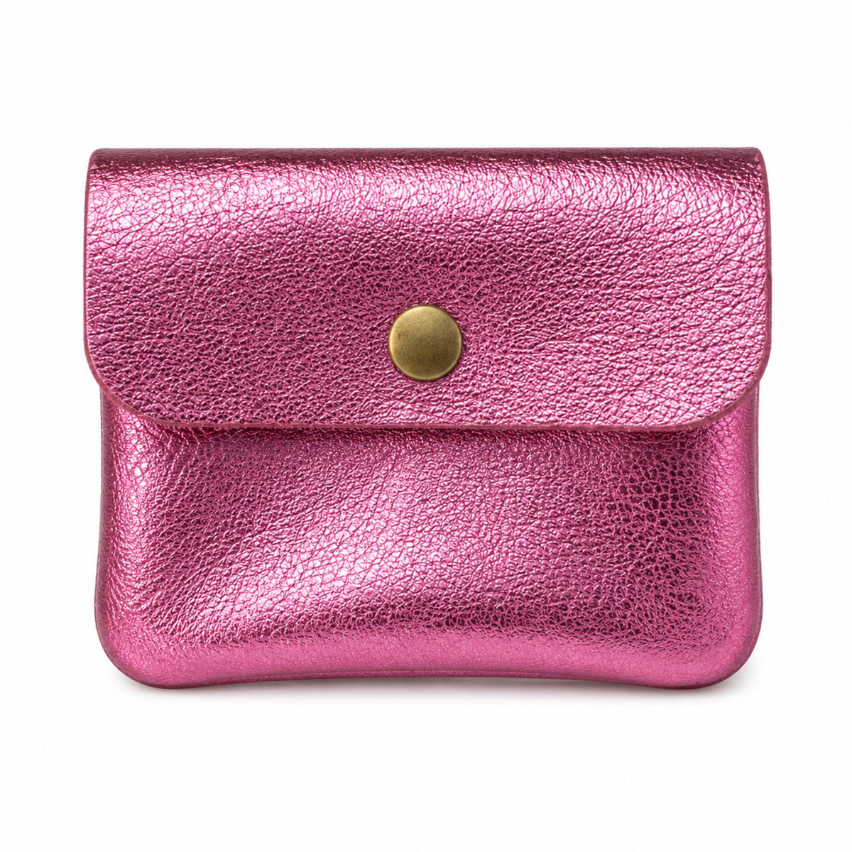 Leather purse metallic pink, front view