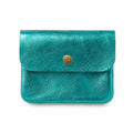 Leren portemonnee metallic turquoise, vooraanzicht