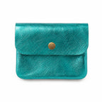 Leren portemonnee metallic turquoise, vooraanzicht