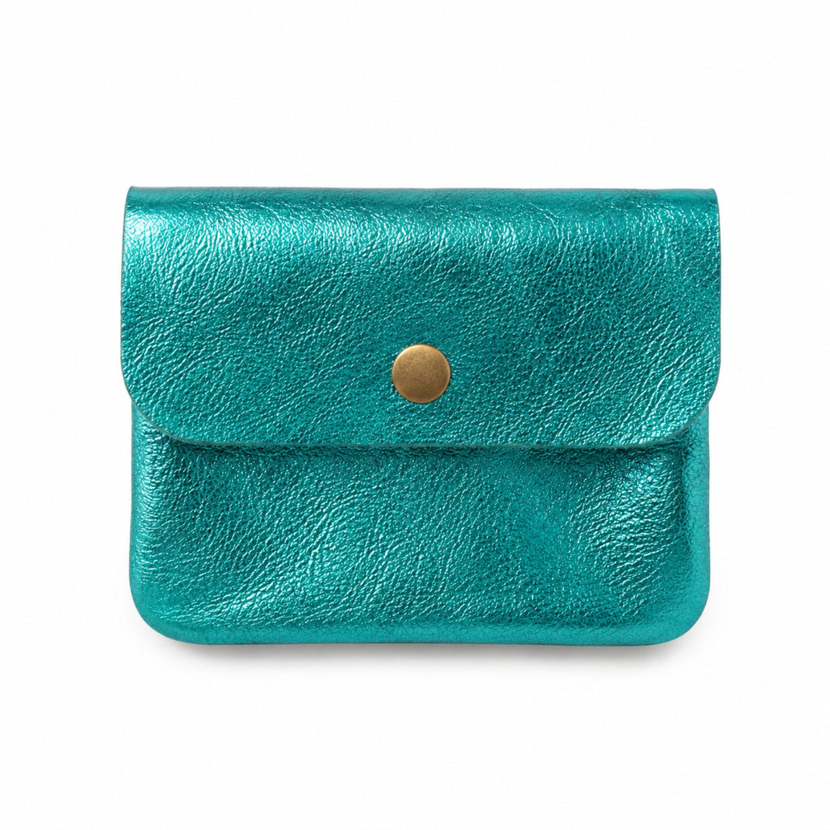 Leather purse metallic turquoise, front view