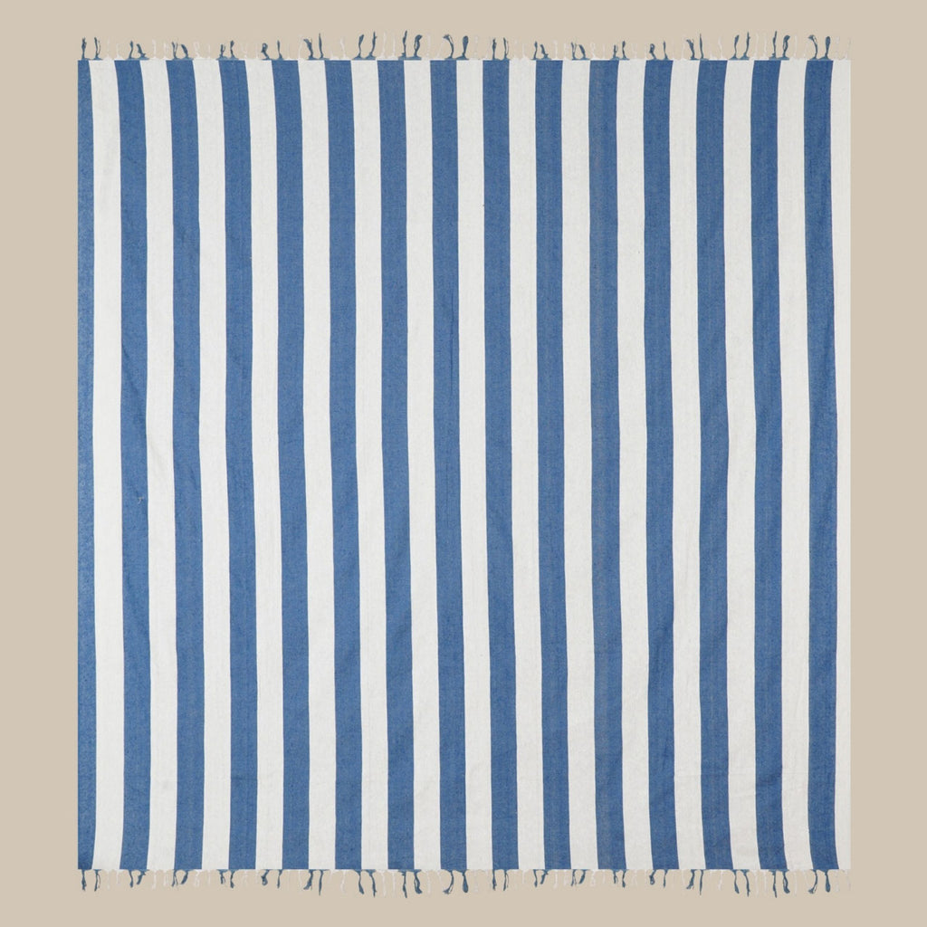 Luxe XXL hamamdoek blauw gestreept 240x210 cm, bovenaanzicht van de strepen