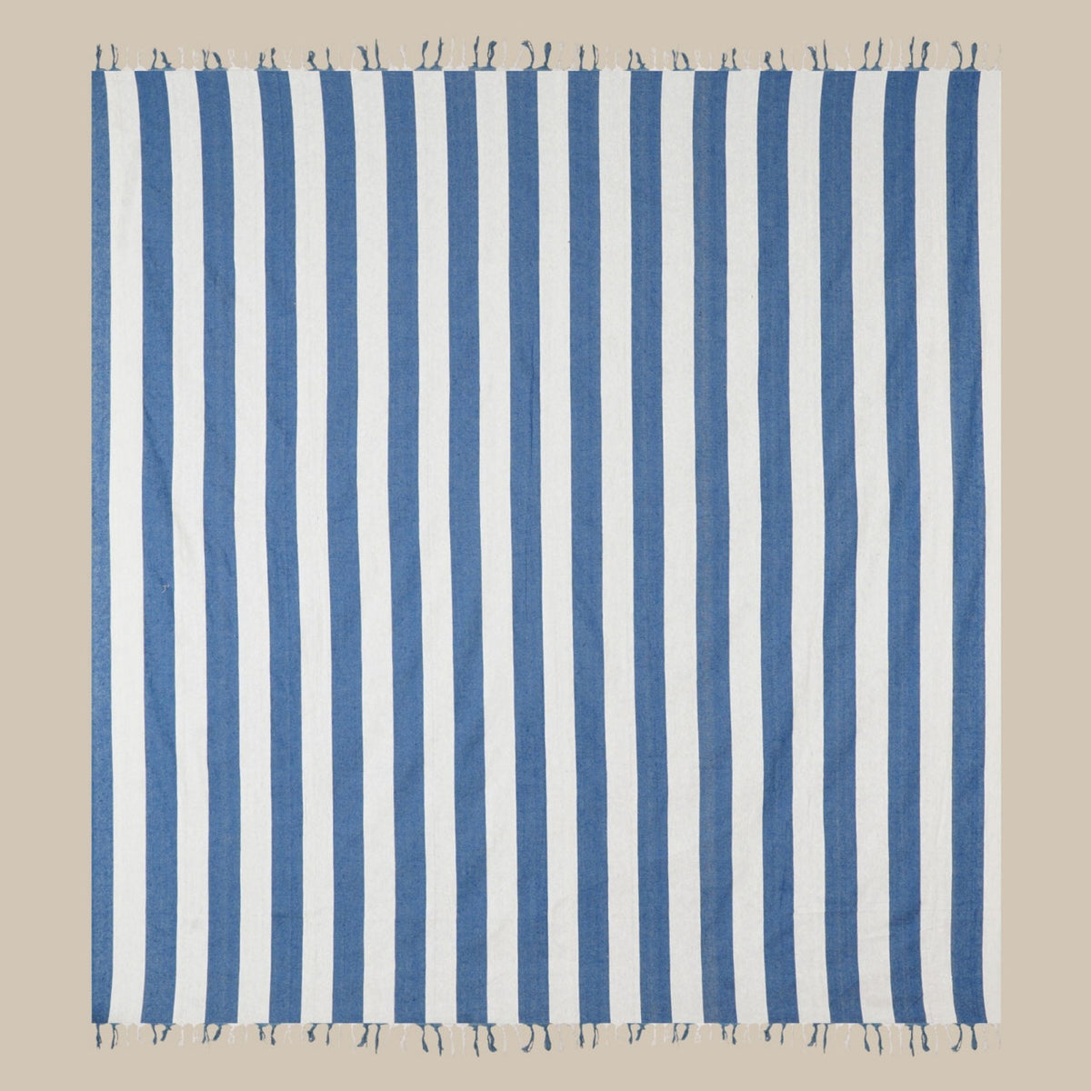 Luxe XXL hamamdoek blauw gestreept 240x210 cm, bovenaanzicht van de strepen