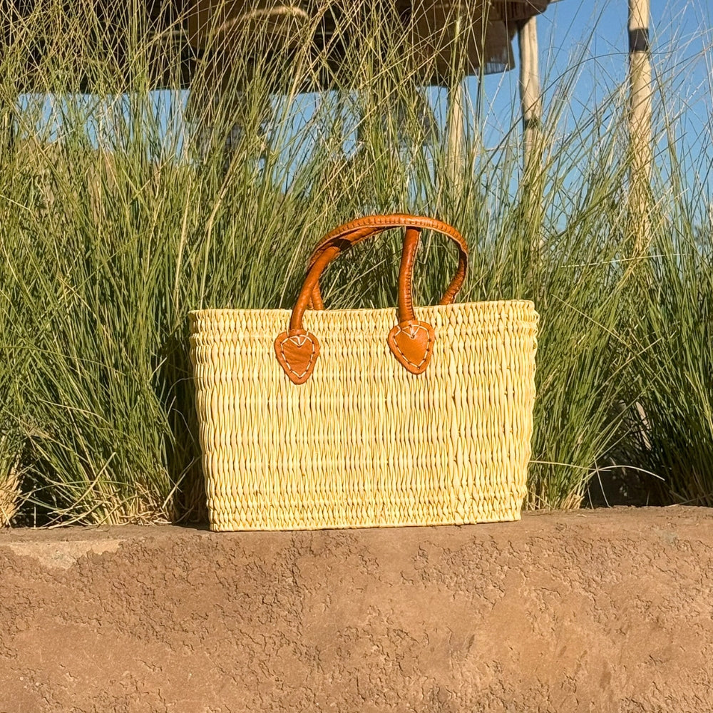 Rieten shopper Faria tussen het siergras in de zon