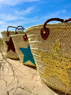 Straw beach bag with sequins Star turquoise, together with other star bags