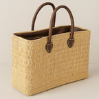 Rattan bag Faria with leather closure, front view