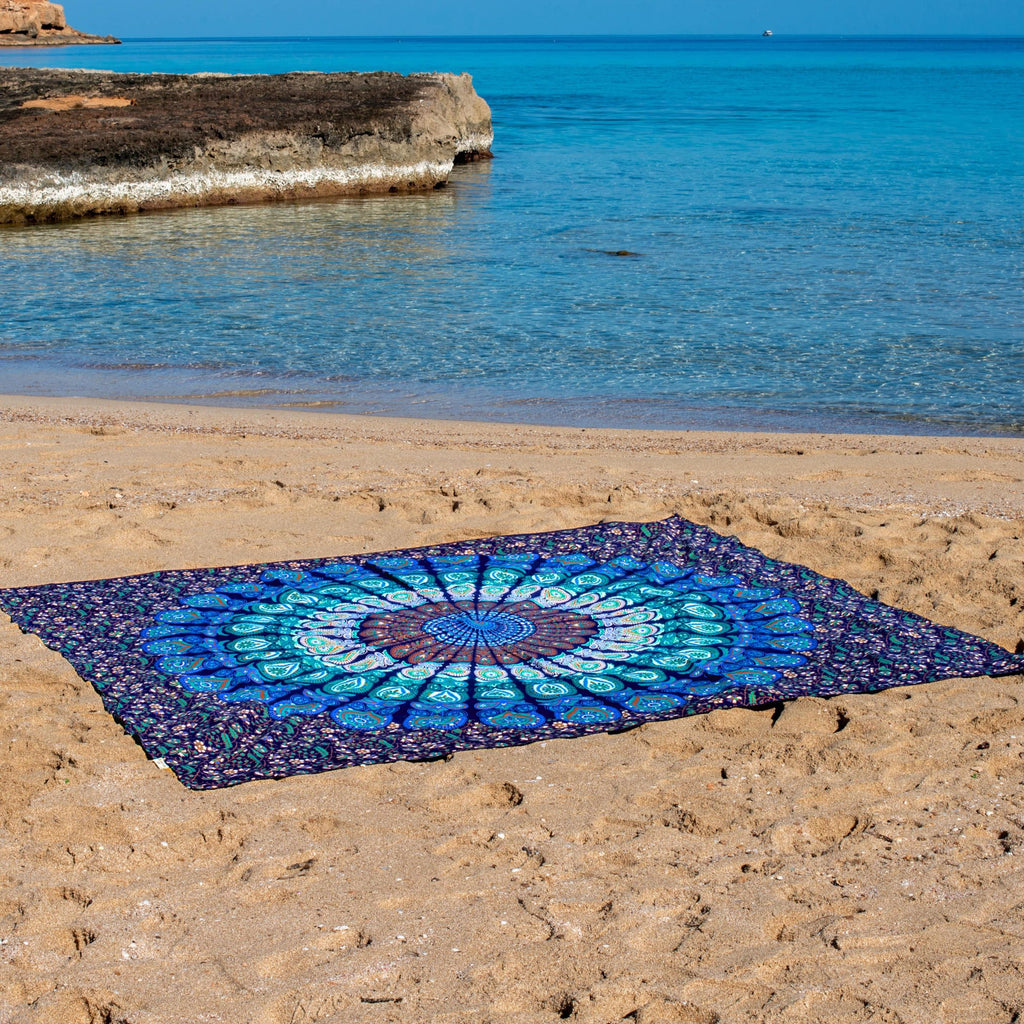 XXL beach towel Blue Paradise 235x220 cm, spread out on the beach