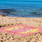 XXL beach towel Yellow Orange Ombre 235x220 cm, on the sand by the sea