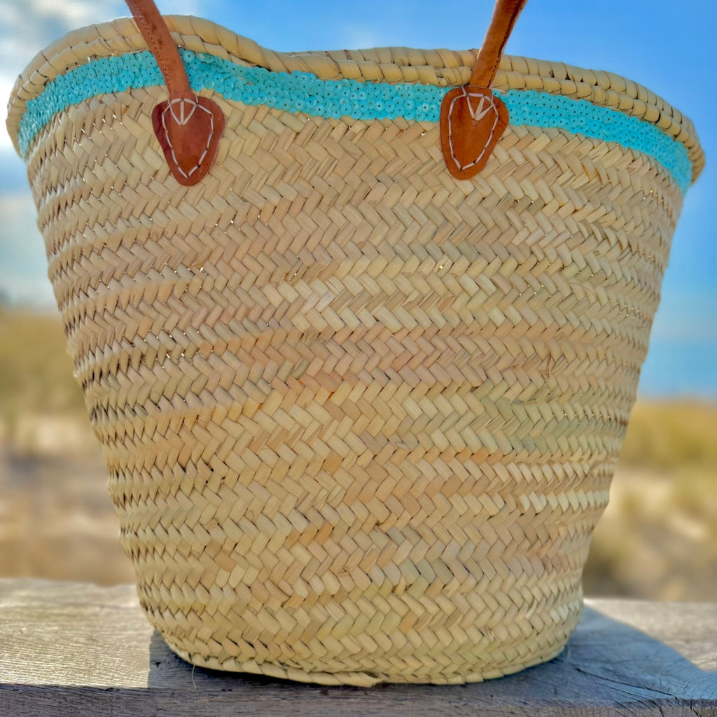 Boho rattan beach bag Hamsa Marrakech, back of the bag